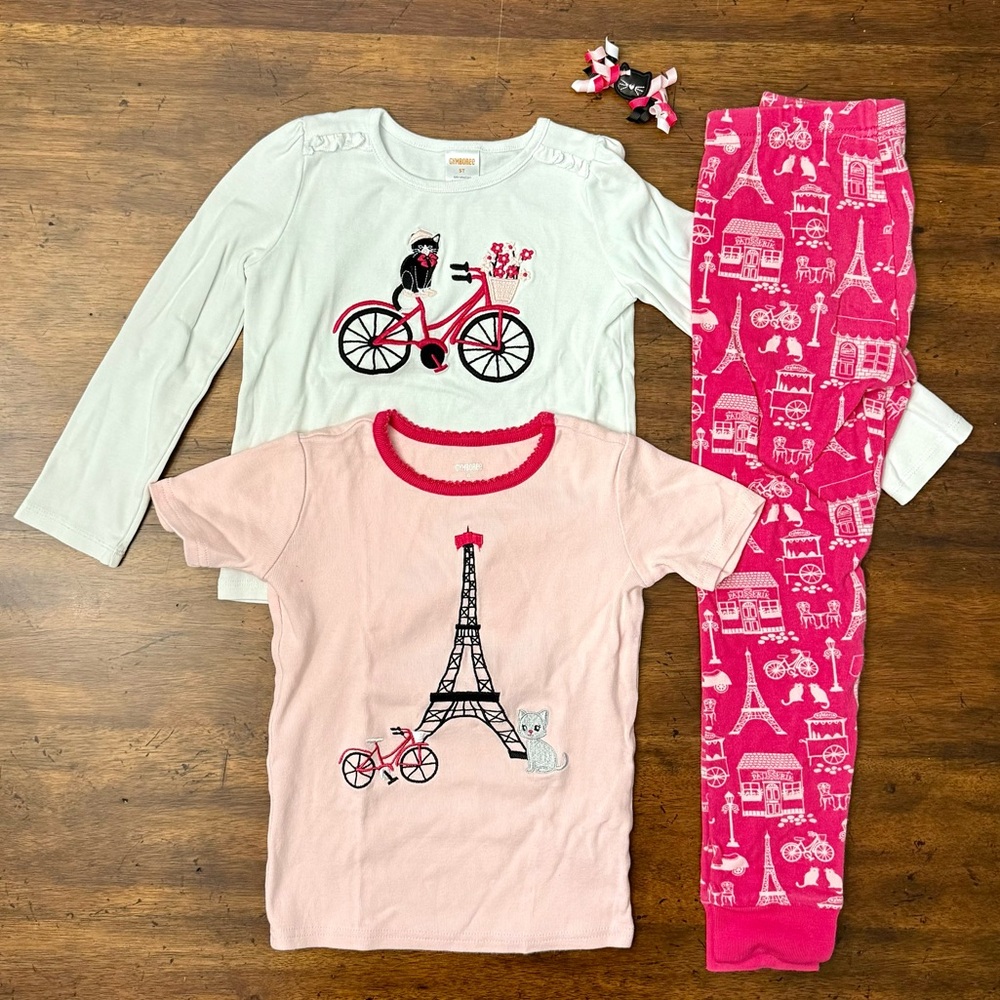 Gymboree Top and Pajama Set with Bicycle and Eiffel Tower Design VGUC